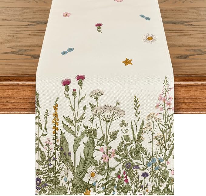 Artoid Mode Antique Herbs and Wild Flowers Spring Table Runner, Summer Fall by ArtoidMode