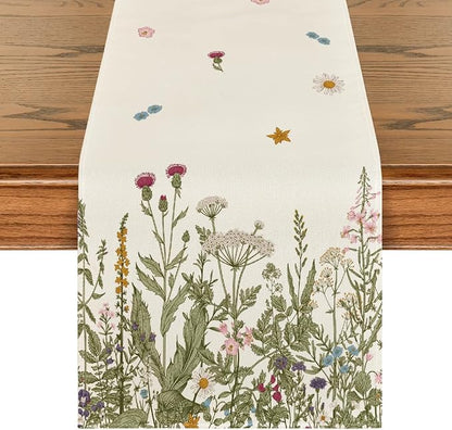 Artoid Mode Antique Herbs and Wild Flowers Spring Table Runner, Summer Fall by ArtoidMode