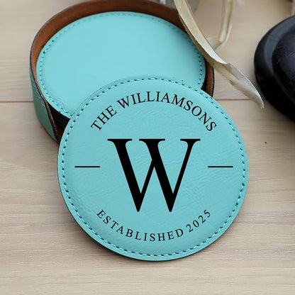 Custom Round Engraved Coasters, Personalized Leather Coaster, Laser Engraved - Image 2