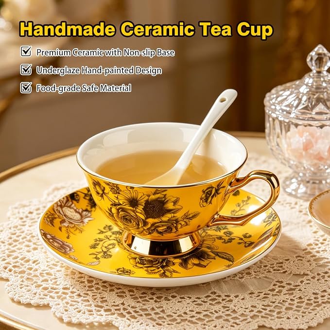 Elegant Floral Tea Cup and Saucer Set - Image 2