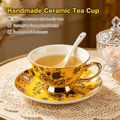 Elegant Floral Tea Cup and Saucer Set - Image 2
