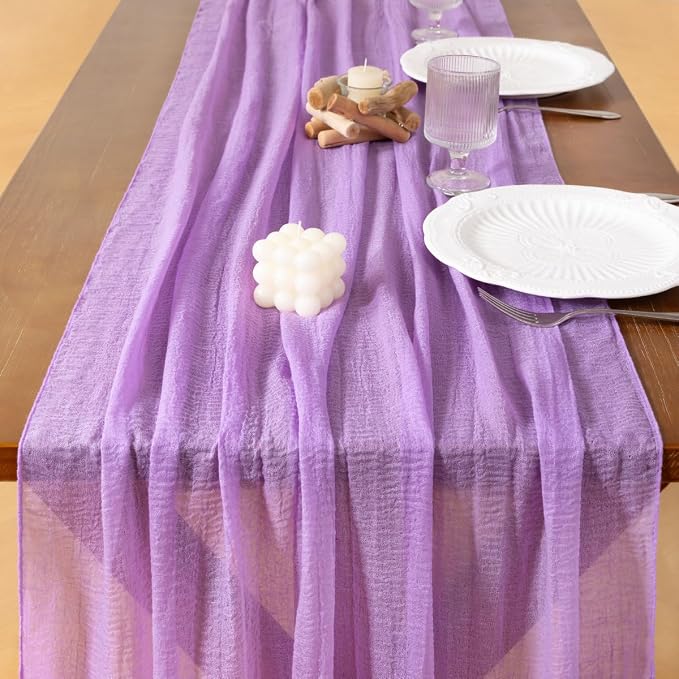 Cheesecloth Table Runner Summer Boho Wedding Shower Party Home Decor | Lilac - Image 5