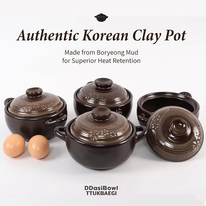 – 4-Pack Korean Clay Pots (17oz / 500ml) with Lids & Handles – Ttukbaegi Stone Bowls for Cooking Bibimbap, Donabe Style Korean Clay Cookware – Oven & Stovetop Safe