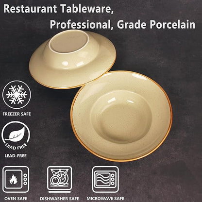 Pasta Plates with Rim 12 oz, Soup Bowl Pasta Bowl Set of 2, Shallow Bowl Plate, Ceramic Wide Rimmed Soup Bowl, Best choice for high-end restaurants, hotels, and foodies,11 Inch Beige