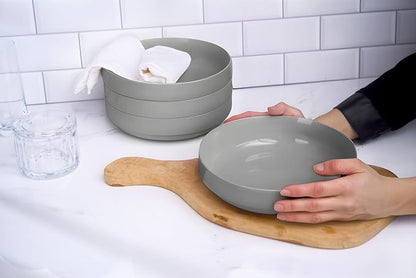 KooK Ceramic Large Pasta Bowls, Microwave and Dishwasher Safe, Shallow Serving - Image 3