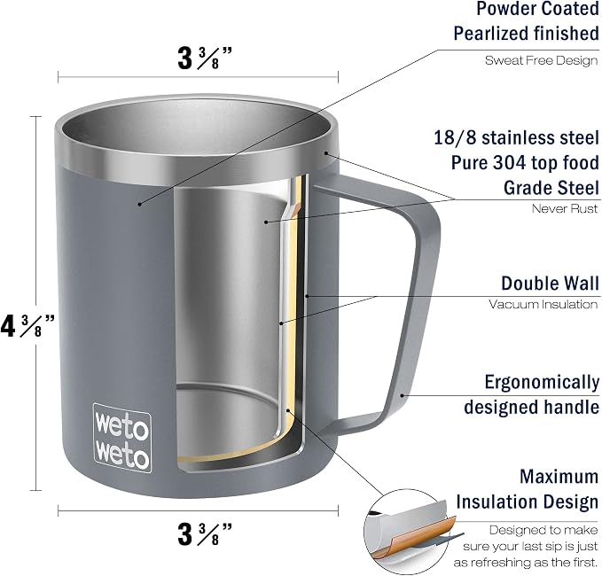 WETOWETO 14 oz Coffee Mug, Vacuum Insulated Camping Mug - Image 3