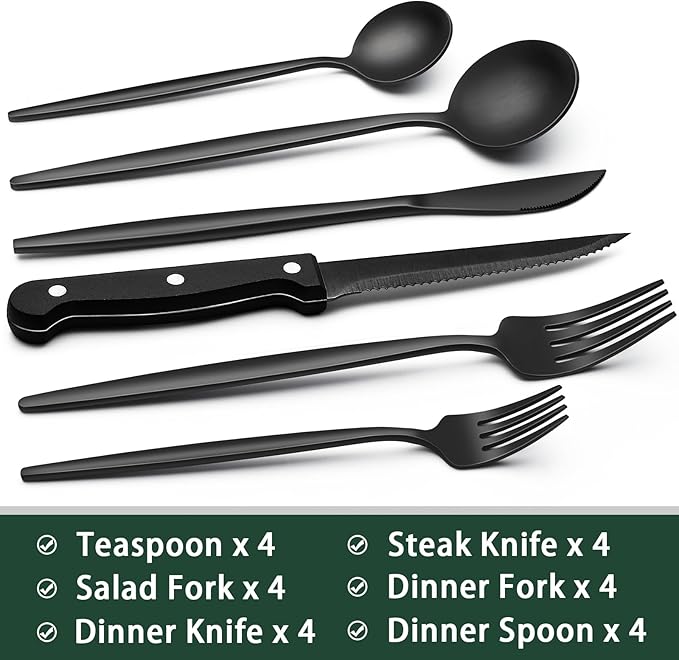 EWFEN 24-Piece Black Silverware Set - Image 2
