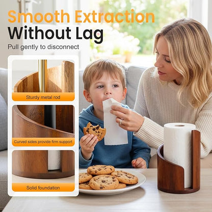 Mountain Paper Towel Holder Countertop, 2026 Upgrade 100% Natural Mango Wood Round Base and Iron Holder, Wooden Paper Towel Holder for Kitchen Roll Organize Dining Table Home Decor (Black)