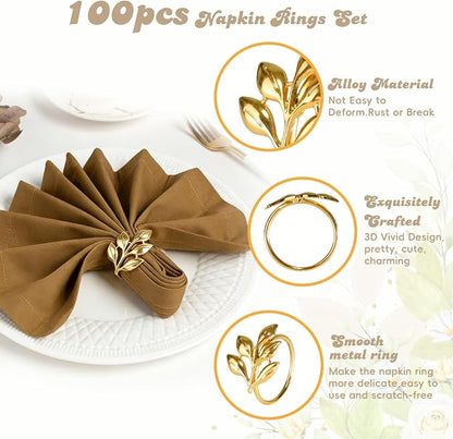 Leaf Napkin Rings Set of 100 Metal Napkin Rings Bulk Table Napkin Ring Suitable - Image 6