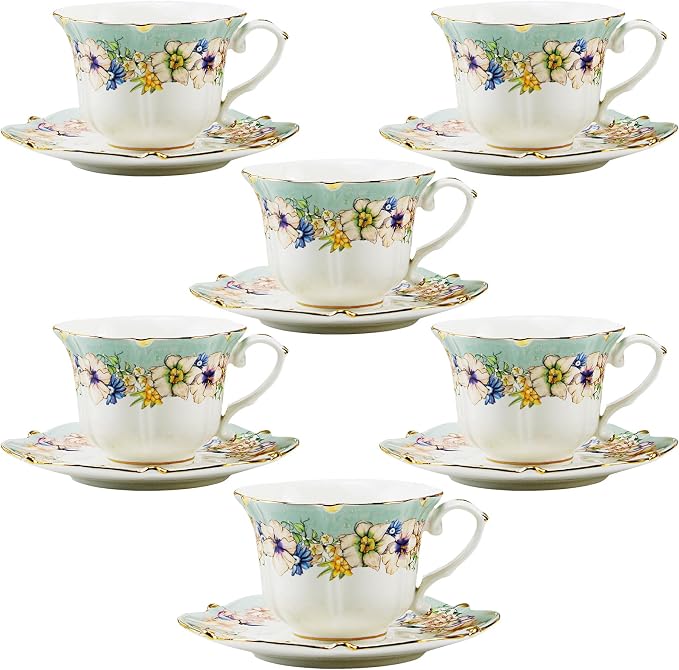 TATSUMI Country Roses 18 Peices Bone China Tea Cup And Saucer Set, English - Image 3