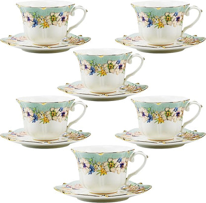 TATSUMI Country Roses 18 Peices Bone China Tea Cup And Saucer Set, English - Image 3
