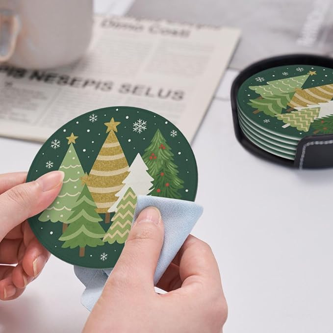 Gold Green Christmas Tree Snowflake Coasters - Image 5
