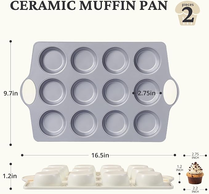 BRONYPRO Ceramic Muffin Pan, 12-Cup Nonstick Aluminized Steel Cupcake Pans - Image 7
