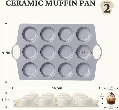 BRONYPRO Ceramic Muffin Pan, 12-Cup Nonstick Aluminized Steel Cupcake Pans - Image 7
