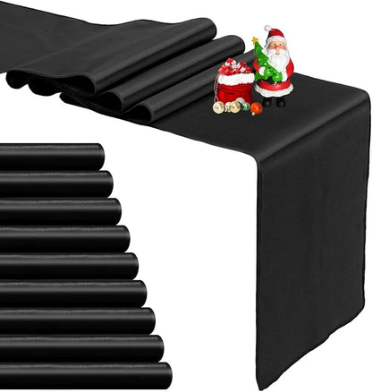 10-Pack Black Satin Table Runner 12 x 108 Inch Long Bright and Smooth Silk by Pufogu