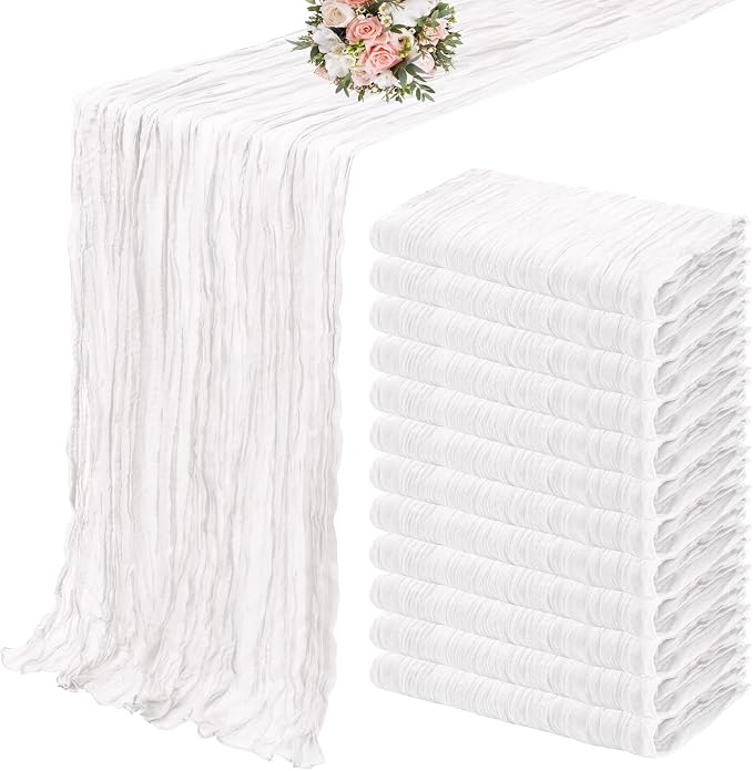 YMHPRIDE 12 Pack Cheesecloth Table Runner 35x120in White Table Runner | Boho by YMHPRIDE