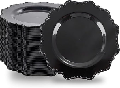 COLOSUS 60pcs Black Plastic Party Dinner Plates - 9.5 Inch- Heavy Duty Disposable Plastic Dinner Plates for Party Wedding Birthday and Everyday Use