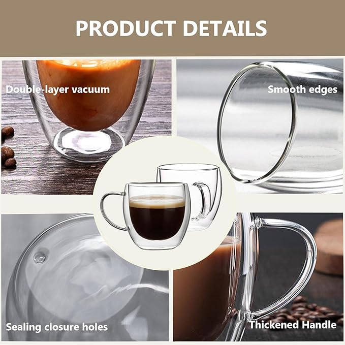 DINGPAI 4 Pack Double Wall Glass Coffee Mugs, 8oz Borosilicate Glass Mug | - Image 3