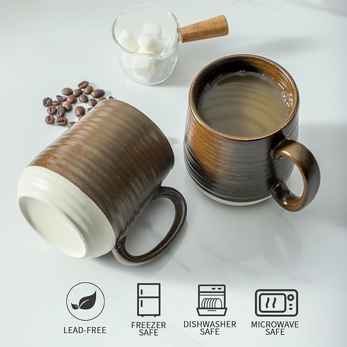 Hasense Coffee Cups Set of 6, 15 oz Stoneware Coffee Mugs - Image 4
