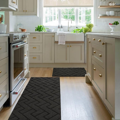 hicorfe Kitchen Rugs and Mats Sets,2 Pieces Super Absorbent Polypropylene Non-Slip Rug,Soft Comfort Floor Mat,Machine Wash for Kitchen,Hallway,Office,Sink,Laundry(20" x 32"+20" x 48",Charcoal)