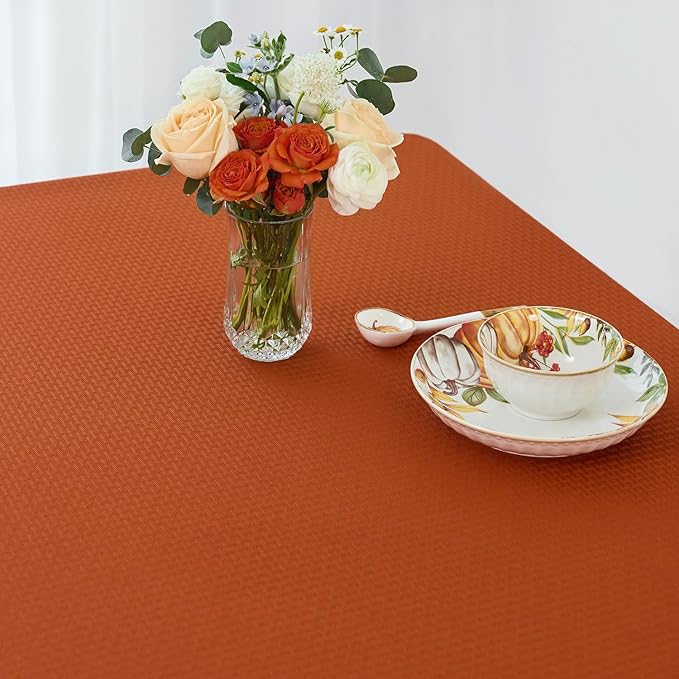 maxmill Rectangle Weaved Design Tablecloth Waterproof Spillproof Wrinkle Free Fall Table Cloth, Kitchen Dining Room Thanksgiving Decoration, Fabric Table Cover Halloween Party, 60 x 84 Inch, Rust