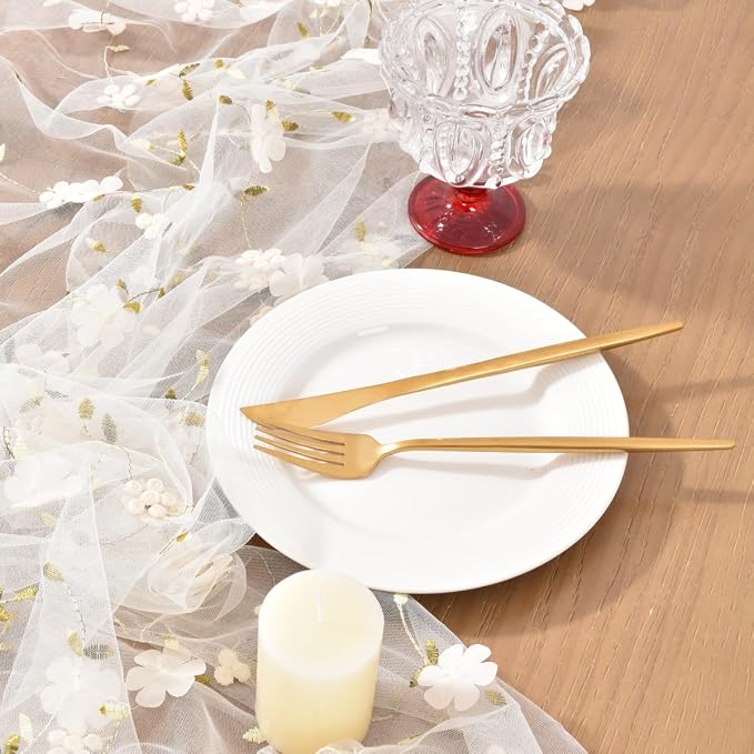 Wildflower Floral Sheer Tulle Gauze Table Runner Wedding Baby Shower Decor | - Image 3
