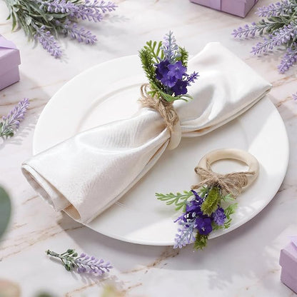 Flower Napkin Rings Set of 12 Wooden Purple Lavender Flowers Handmade Napkin - Image 3