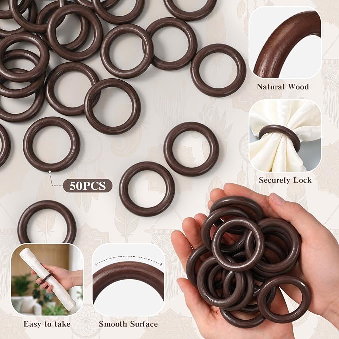 Thenshop 50 Pcs Decorative Wooden Napkin Rings Bulk Exquisite Round Dining - Image 3