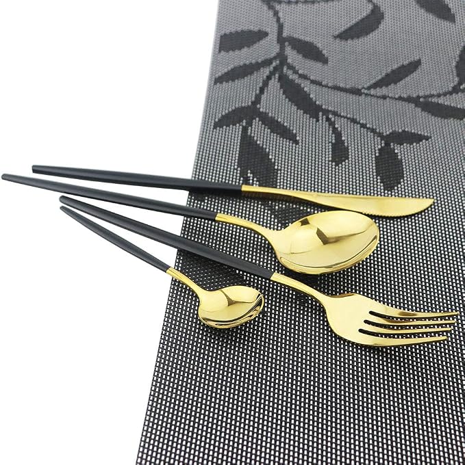Black Gold Silverware Set, JASHII 30-Piece Stainless Steel Satin Finish - Image 5