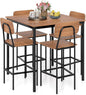Giantex 5-Piece Dining Table Set W/Counter Height Table & 4 Bar Stools, Industrial Kitchen Dining Table Set W/Footrest & Backrest, Space-Saving Dinette Set for Pub, Dining Room, Restaurant (Teak)