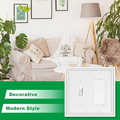 White Modern Decorative Wall Plate Light Switch Cover Decorator Outlet Covers Rocker Switch Plates Bamboo Fiber Material Wall Plates for Kitchen Bathroom (2 Gang Toggle/Decorator-2 Pack)
