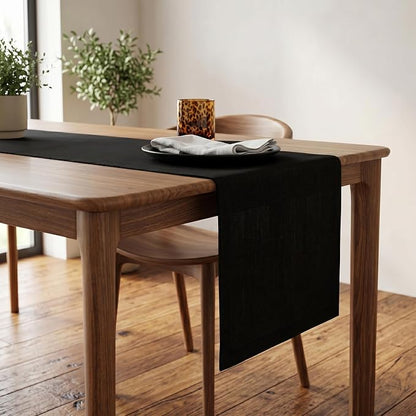 Solino Home 100% Pure Linen Table Runner Black, Fete 14 x 156 Inch Long | Table - Image 2