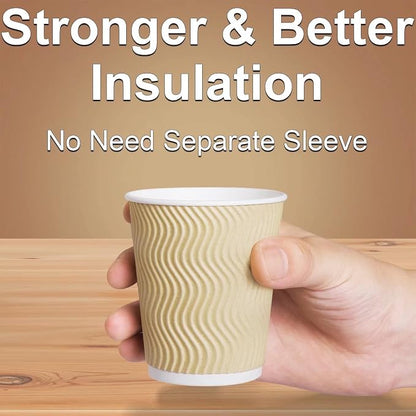 Hot 8 oz Disposable Insulated Corrugated Sleeve Ripple Wall Paper Coffee Cups - Image 6