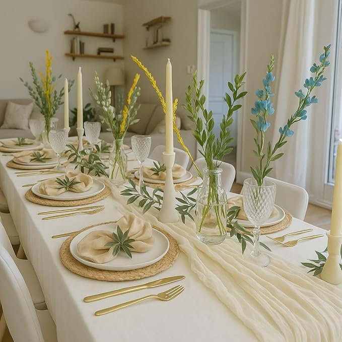 3 Pack Beige 10FT Cheesecloth Table Runner –120 Inch Soft Gauze Boho Table - Image 5