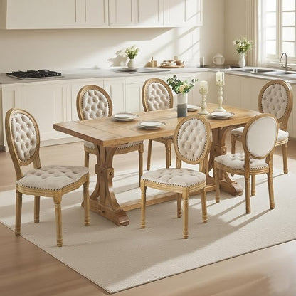 SoarFlash French Velvet Dining Chairs Set of 4, Vantage Dining Chair with Round Back, Wood Leg Farmhouse Country Dining Chair for Kitchen,Bedroom,Beige
