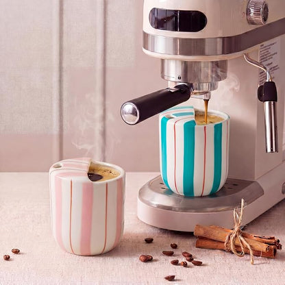 2 Pcs Ceramic Mug with Sip Hole 10 oz Pink Turquoise Striped Ceramic Coffee Mug - Image 4