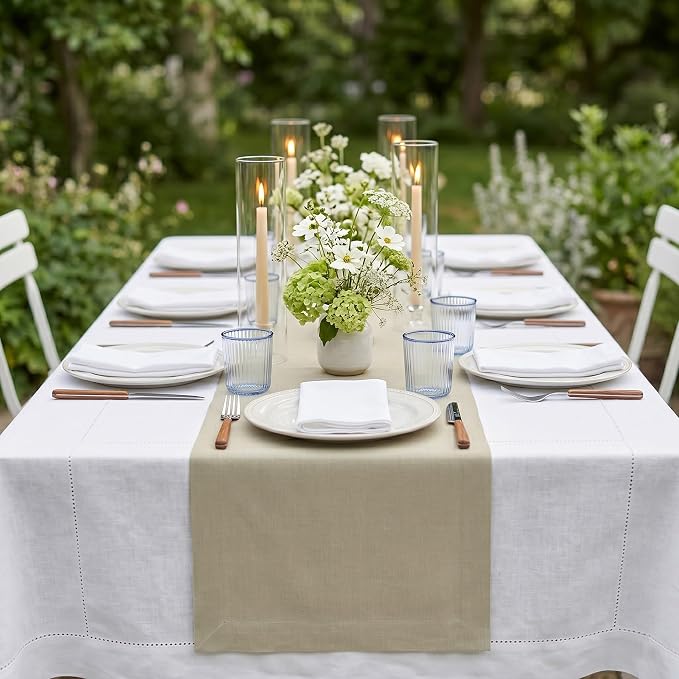 Solino Home 100% Pure Linen Dining Table Runner Khaki, Fete 14 x 90 in Long | - Image 2