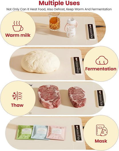 Extra Large Food Warming Mat for Countertop (XXXL 40”x16”) - Full-Surface Heating Pad with 4 Temps Settings, Ideal for Buffet Party Food Warmer, Roll-Up Electric Warming Tray for All Gathering, Beige