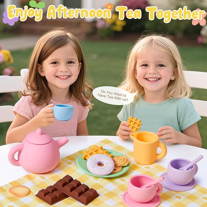 Silicone Tea Sets for Toddlers 3-5, Pretend Play Kitchen Accessories Birthday - Image 6