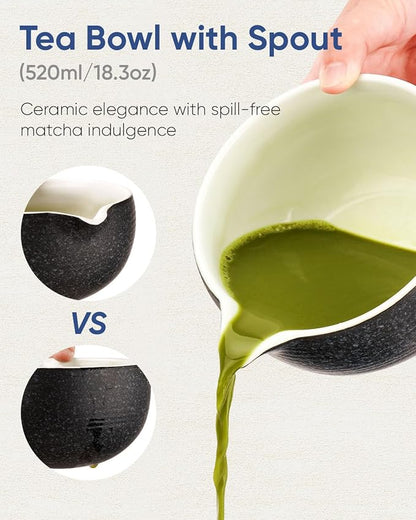 Joiish 7 Pcs Matcha Kit Set, Matcha Whisk and Bowl Set, Charcoal Grey | Ceramic - Image 3