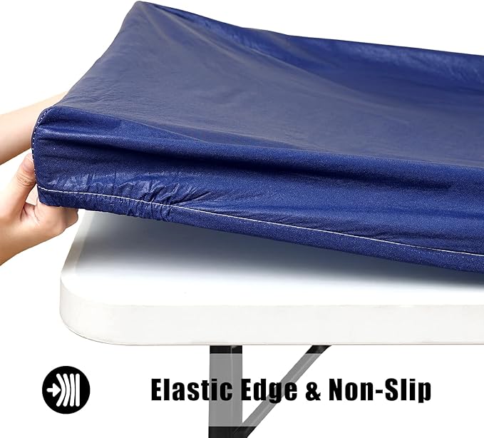 Smiry Rectangle Tablecloth, Elastic Fitted Flannel Backed Vinyl Tablecloths for 8ft Folding Tables, Waterproof Wipeable Table Covers for Indoor, Outdoor, Picnic and Camping (Navy, 30"x96")