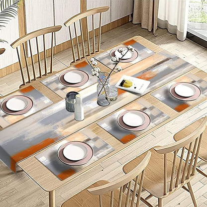 Orange and Grey Table Runner and Place Mats Set of 6 Abstract Modern Table - Image 5