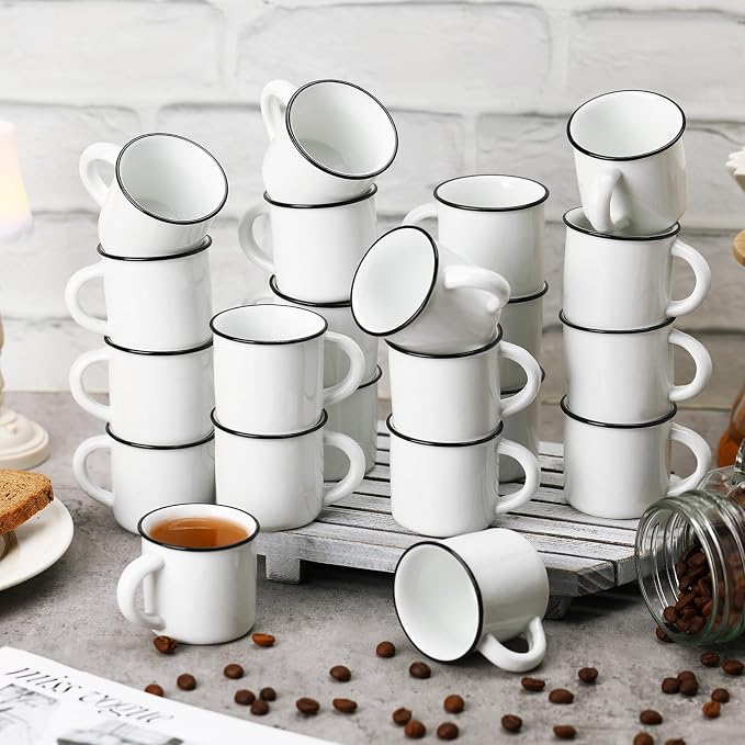 Uiifan 24 Pcs Ceramic White Coffee Mugs Bulk Vintage Espresso Mug Mini Tea Cups - Image 4