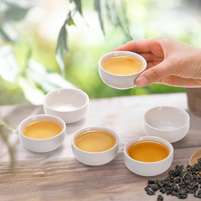 Foraineam Ceramic Sake Tea Cups Set of 12, Premium White Pottery Asia Japanese - Image 4