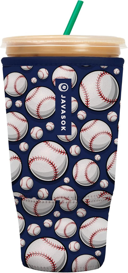 Sok It JavaSok Iced Coffee & Cold Soda Insulated Neoprene Cup Sleeve (Baseball, XXLarge: 44-48oz)