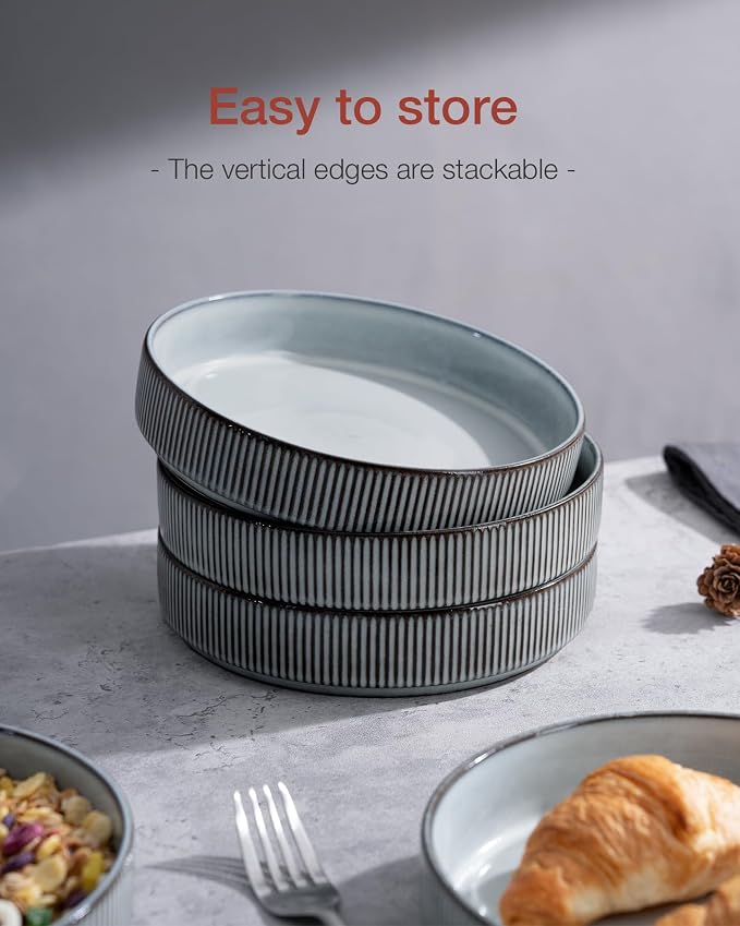 famiware Star 8.25" Pasta Bowls Set of 4, Bowl Plates, Smoky Blue | Microwave & - Image 6