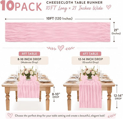 10 Pack Pink Table Runner 10FT Gauze Cheesecloth Table Runner | 21x120 Inch - Image 3
