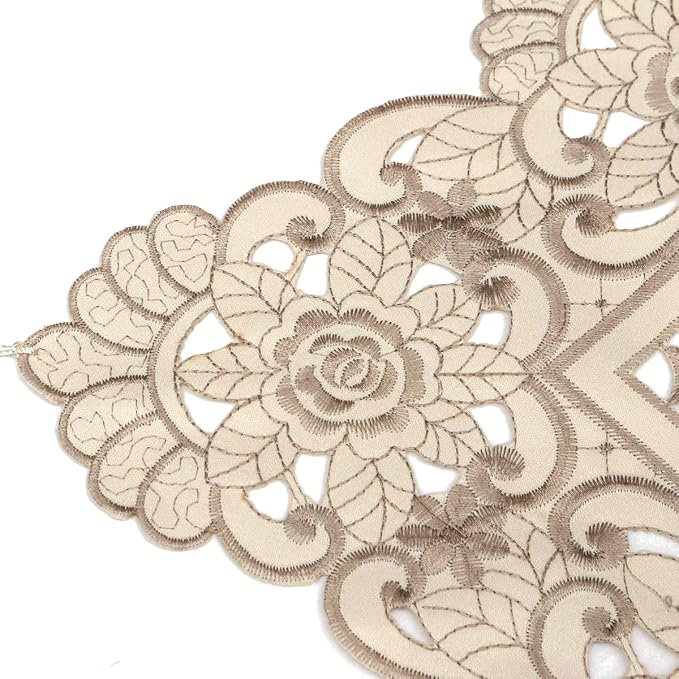 Embroidered Lace Table Runner, Arzoe Elegant Vintage Mantel Scarf, Dresser - Image 3