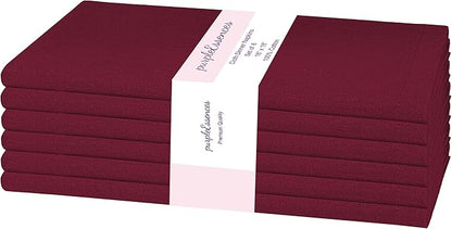 PurpleEssences Set of 6 Cloth Dinner Napkins 100% Cotton 18x18 Inch - Soft Durable Washable - Ideal for Farmhouse Party Christmas Holiday Winter - Perfect Everyday Use Table Linen - Burgundy