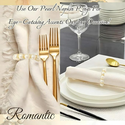 Petyoung 100Pcs Pearl Napkin Rings Set, Golden Elegant Pearl Napkin Holders, Delicate Serviette Buckles Napkin Rings for Wedding Thanksgiving Party Dinner Daily Table Decoration and Use